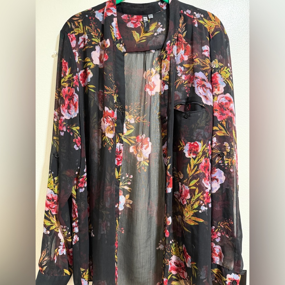 Kut from the Kloth Women’s floral Sheer Long Sleeve Blouse XL - Picture 4 of 5